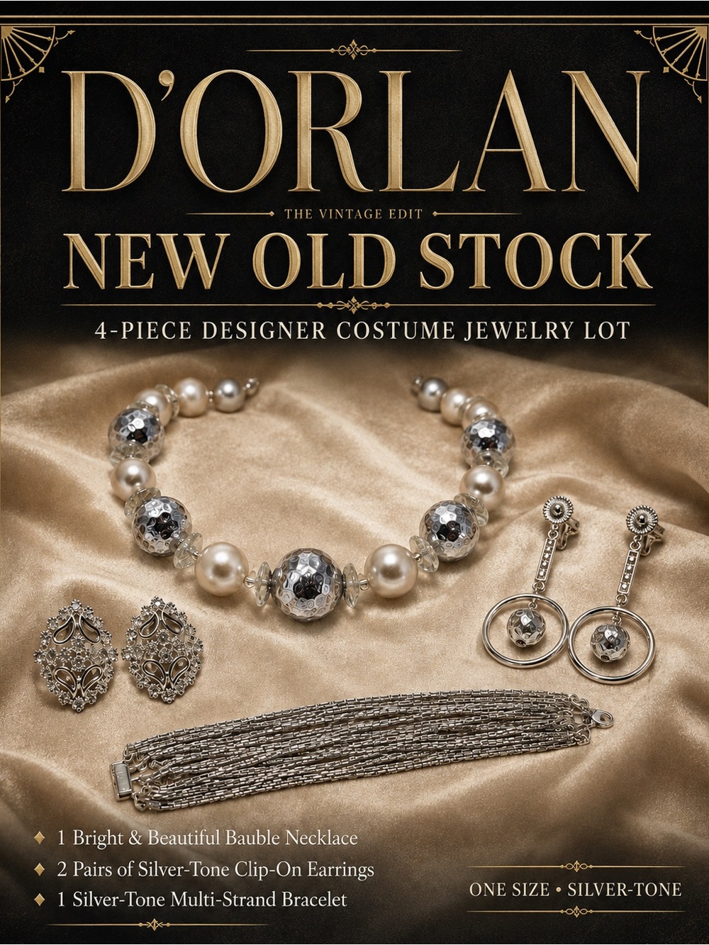 D'Orlan Silver-Tone Pearl & Bead Necklace Set - 4-Piece Women's Jewelry